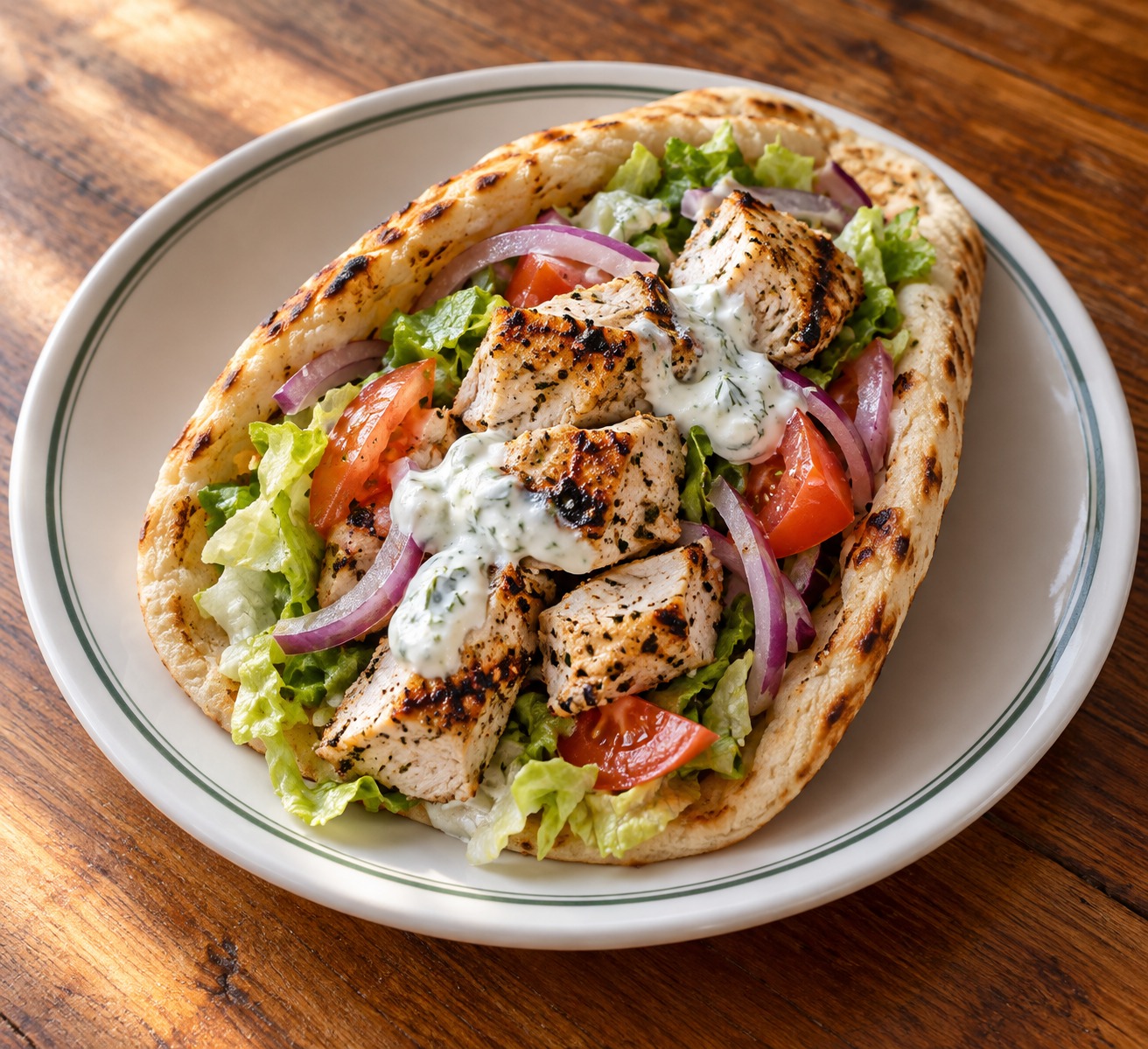 Chicken souvlaki pita at Olives & Pita